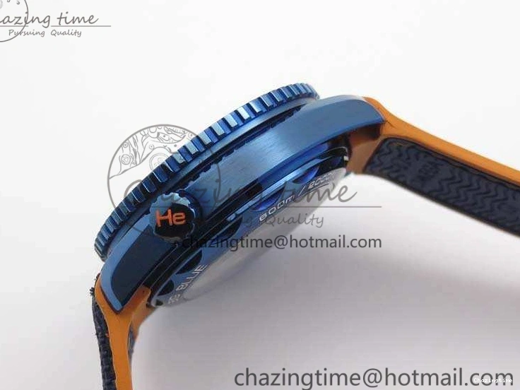 1219 Unique Planet Ocean 45mm GMT Blue DLC Black OMF Best Edition Blue Dial On Blue Gummy Strap A 8123